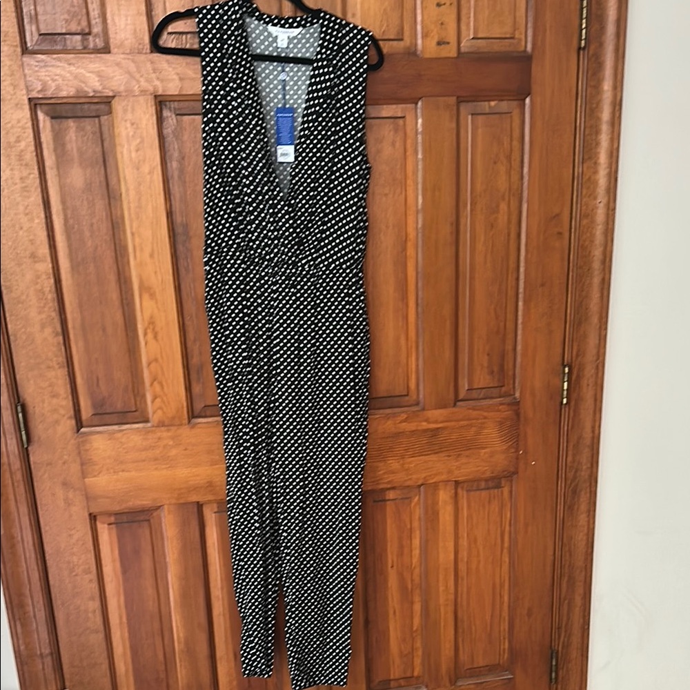 NWT POPSUGAR Black and White Polka Dot Jumpsuit with Wrap-Style Top
